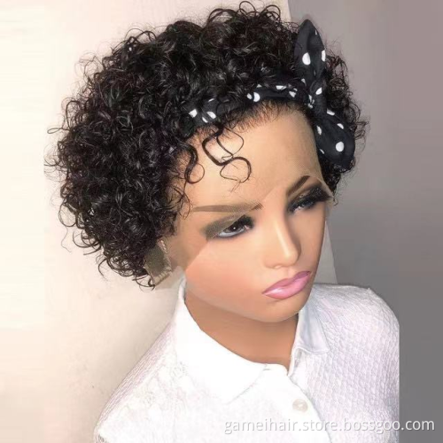 Ready to Ship Cheap Short Bob Water Curly Wig Vendors Brazilian 100% Virgin Transparent Lace Front Pixie Cut Human Hair  Wigs